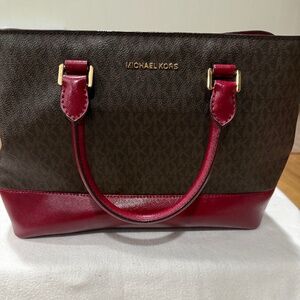 Authentic Michael Kors Signature Elegant Burgundy and Brown Handbag